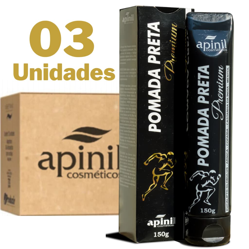 Kit 03 Pomada Preta Extra Forte para Dor Premium 150g