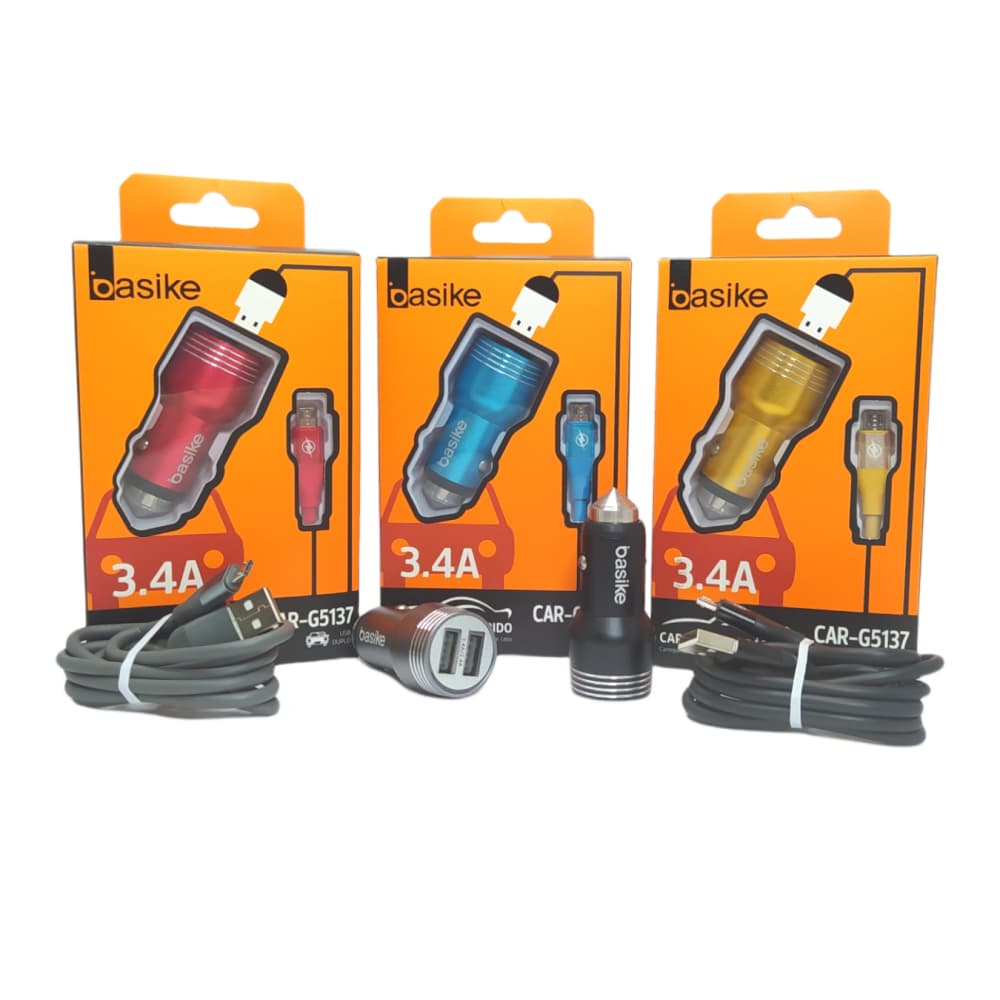 Carregador Veicular 2 Portas USB 3.4A Cabo V8 Basike CAR-G5137-V8