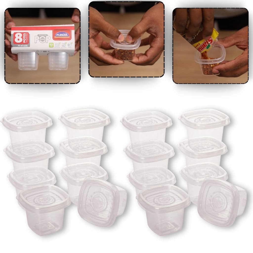 Kit 16 Potes 70 Ml Alimentos Temperos Frutas Condimentos Cozinha Empilhável Papinha de Nenê Bebê