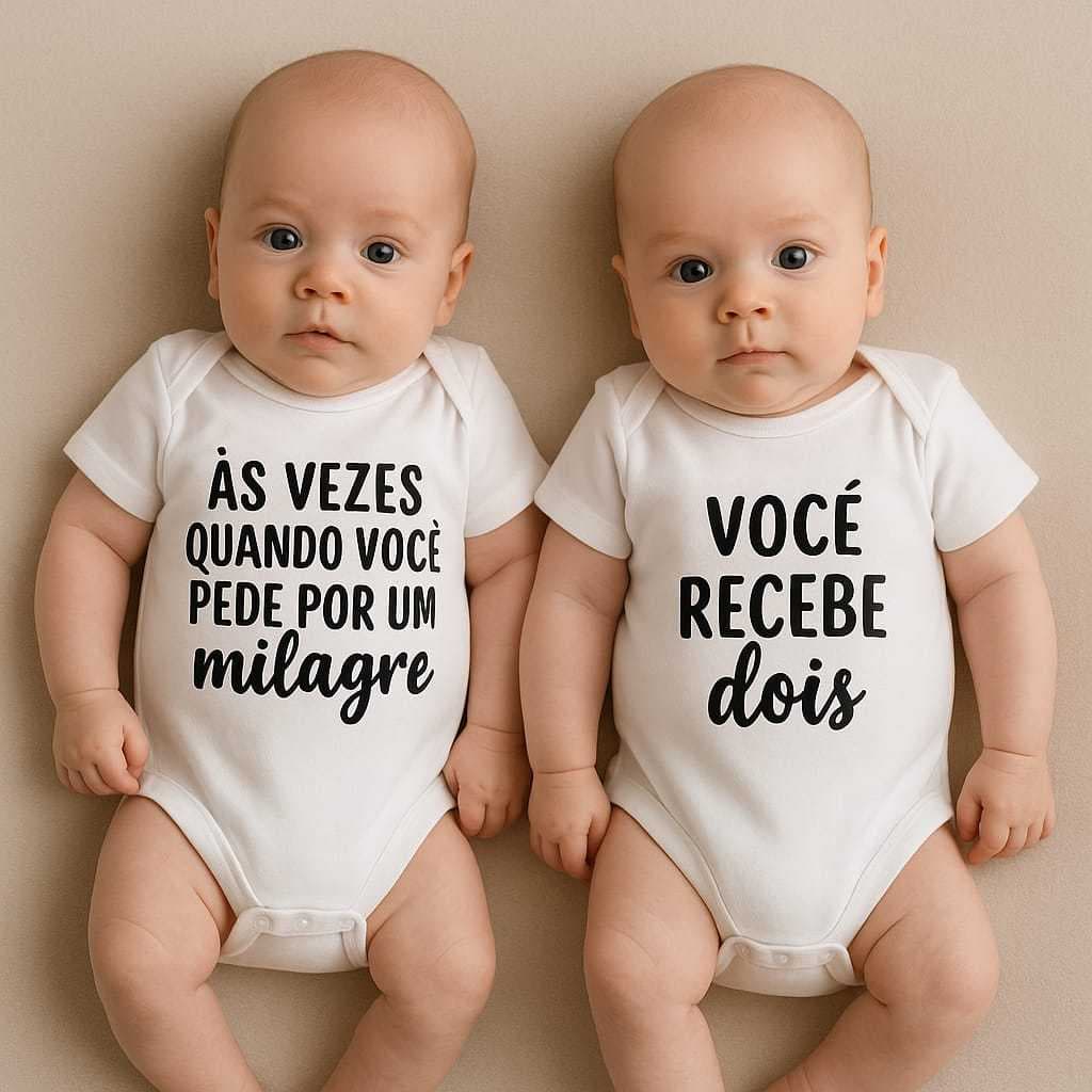 KIT 2 PEÇAS - BODY PARA GÊMEOS MILAGRE BEBÊ ARCO ÍRIS ENXOVAL ROUPA PARA BEBE