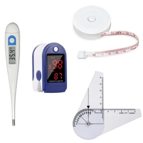 Kit Goniômetro Pequeno + Trena + Termômetro Clínico + Oxímetro Dedo | Fisioterapia/Enfermagem/Saude