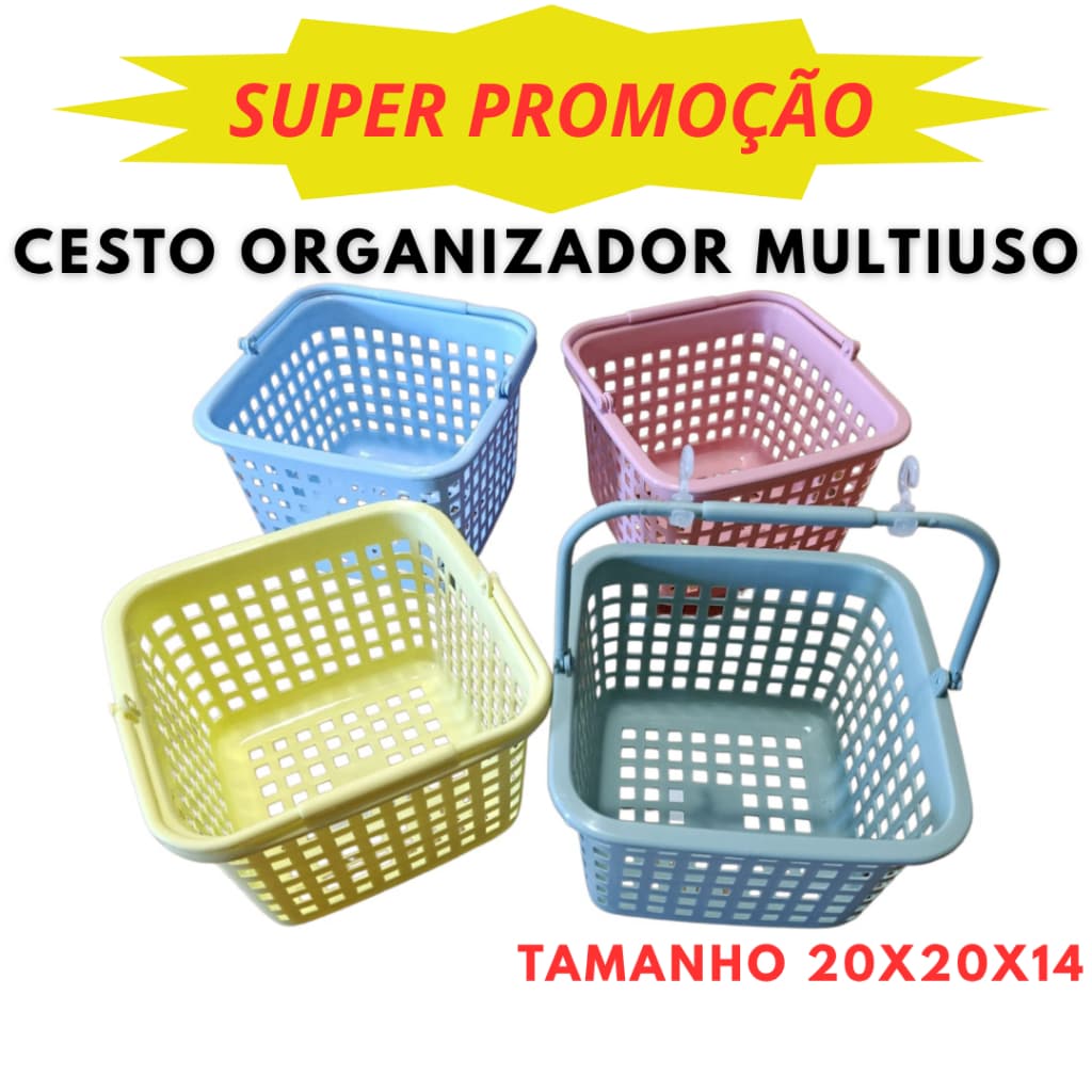 Cesto Organizador Multiuso Colorido com Alça grande, Banheiro, Lavanderia, Escritório, prendedor