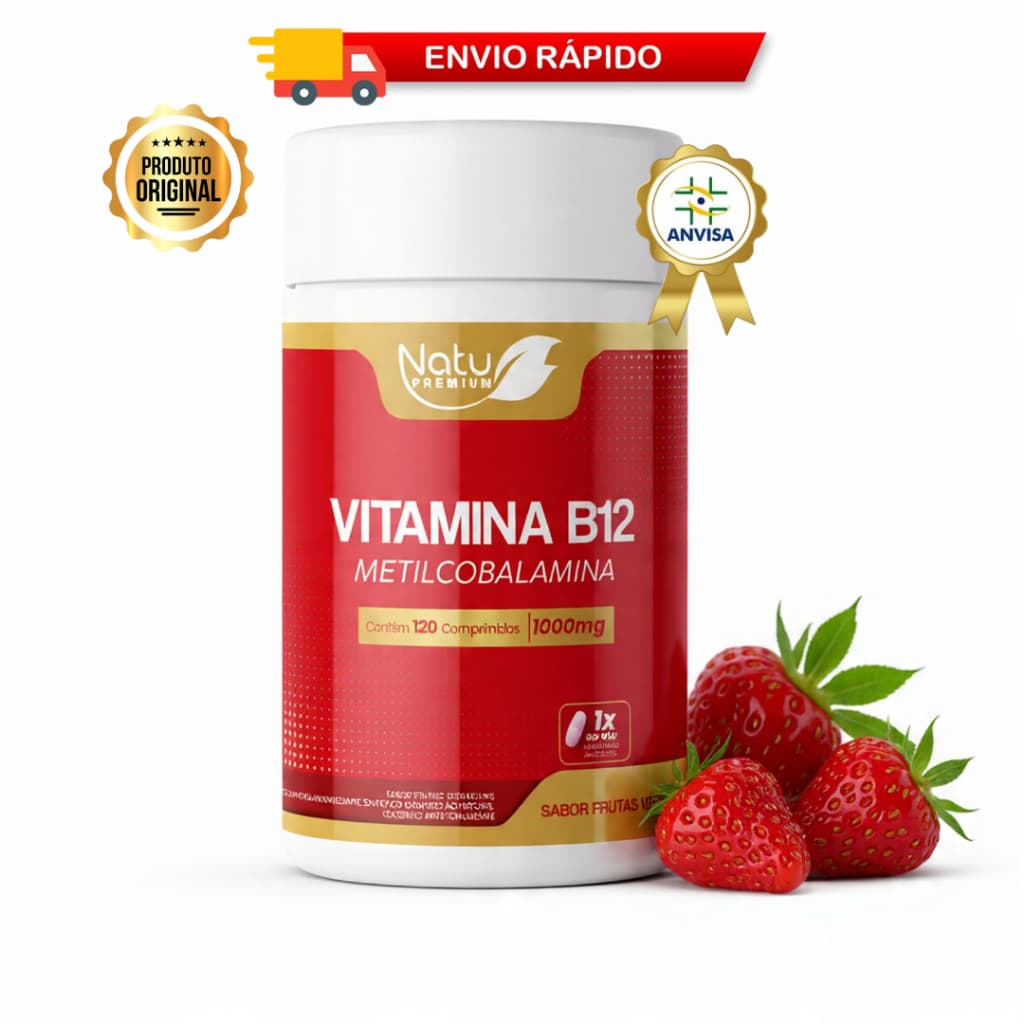 Vitamina B12 Metilcobalamina 1000mcg – 120 comp mastigáveis sabor frutas vermelhas alta absorção