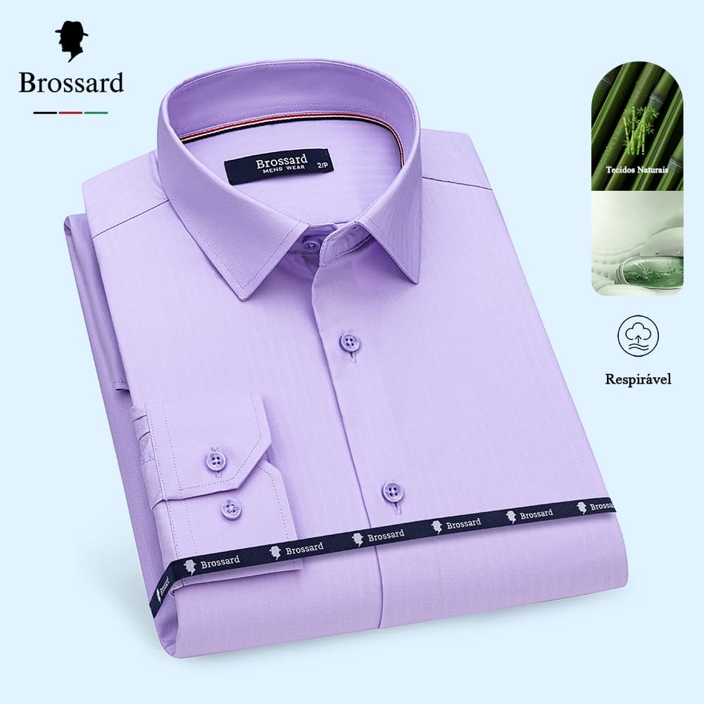 Camisa Social Masculina Não Amassa Slim Elegante Confeccionado em Tecido de Fibra de Bambu Natural