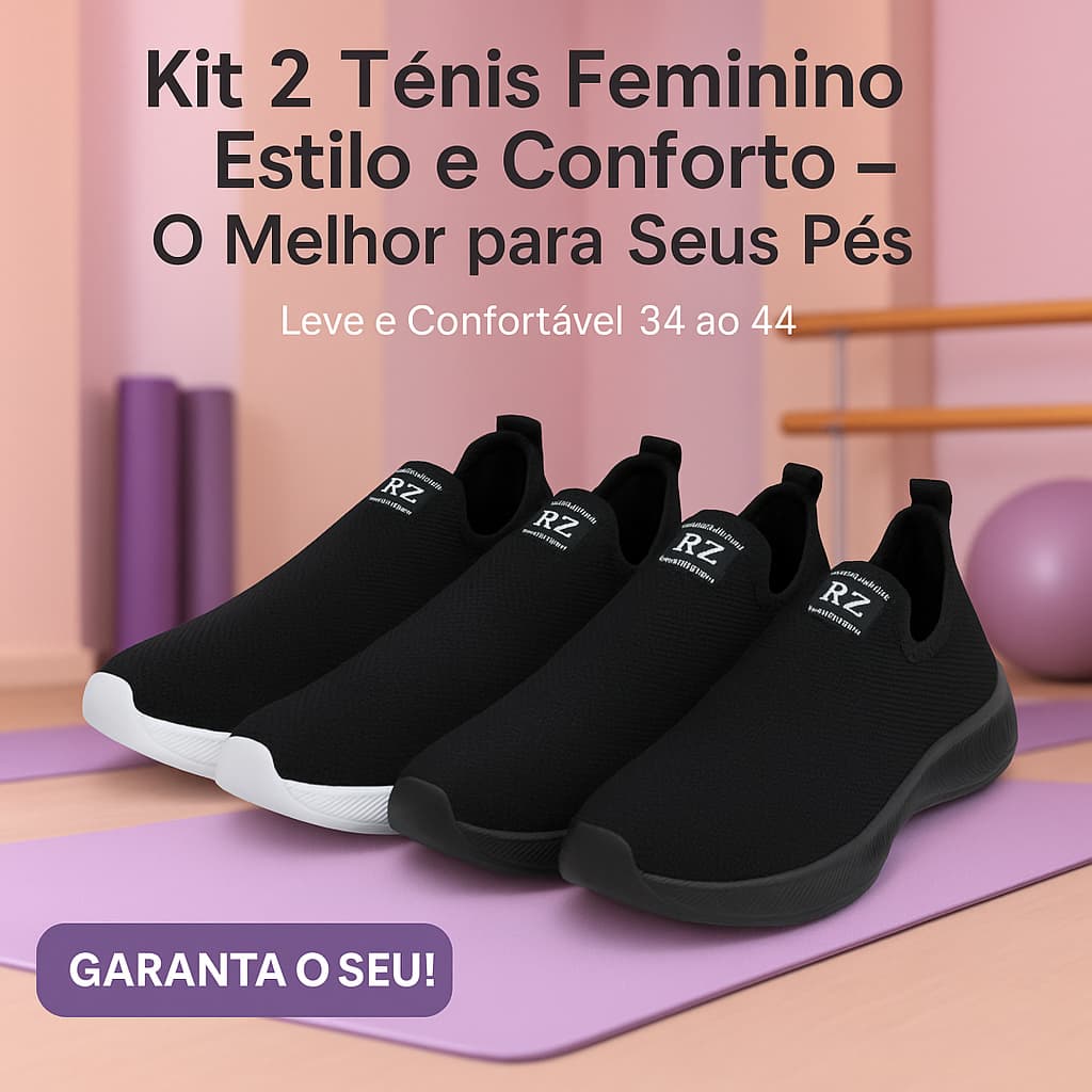 Kit 2 Tênis Feminino Calce Fácil - Esportivo Conforto Para Sua Rotina Esportiva-  Compre já