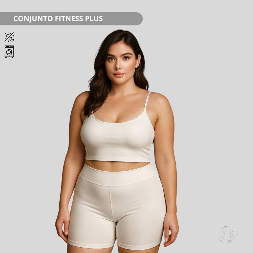 Conjunto Plus Size Fitness Em Suplex Com Top De Bojo Removível E Short De Alta Sustentação