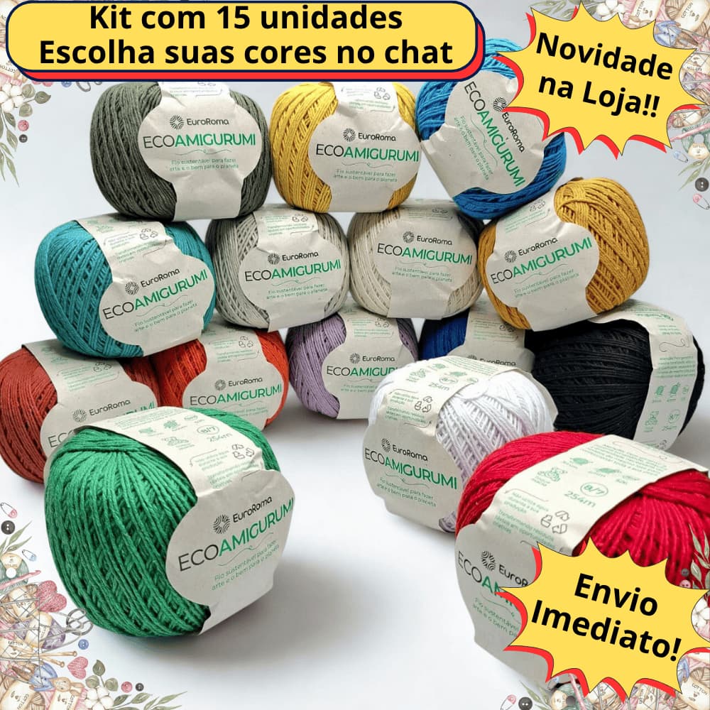 Kit 15 Fio Linha Amigurumi Eco Euroroma 254m Barbante euroroma para crochê tricô e artesanato