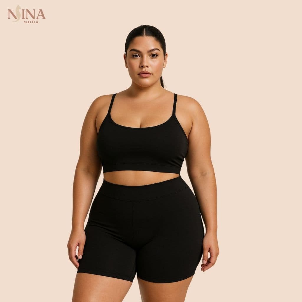 Conjunto Fitness Plus Size Em Suplex Com Top De Bojo Removível E Short Modelador