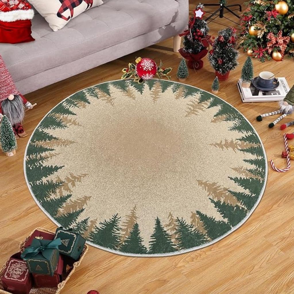 Tapete Redondo Decorativo Natal 88cm Antiderrapante para Sala e Quarto 2086