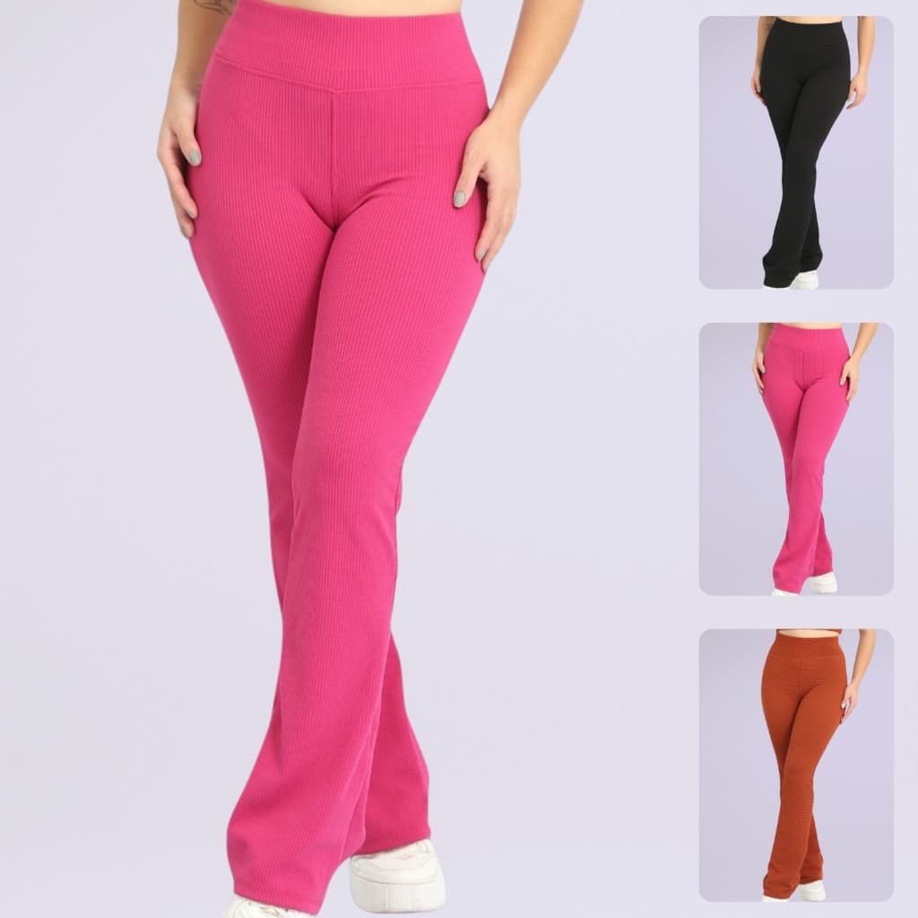 Calça Flare Canelada Roupa Feminina Academia Fitness Esportiva Treino Corrida