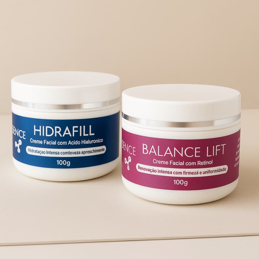 Kit Creme Facial Anti-Idade Retinol 100g Balance Lift / Creme Facial Hidrafill 100g DermaSence