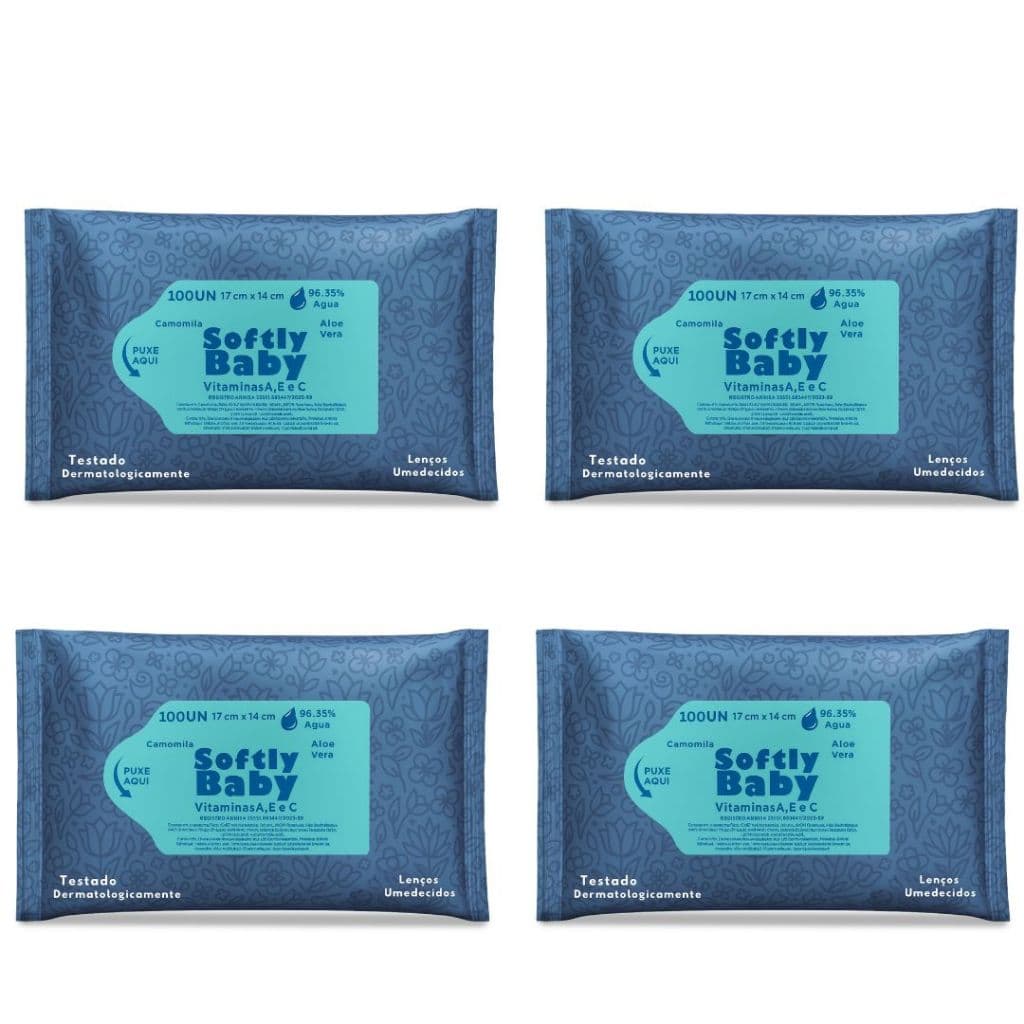 400Un Lenço Umedecido Baby Softly com Vitaminas A, E, C, Aloe Vera e Camomila (4 pacotes )