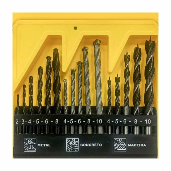 🔥 [PROMOÇÃO] Kit 16 Brocas para Madeira, Metal e Alvenaria – Jogo Completo com Estojo Organizador