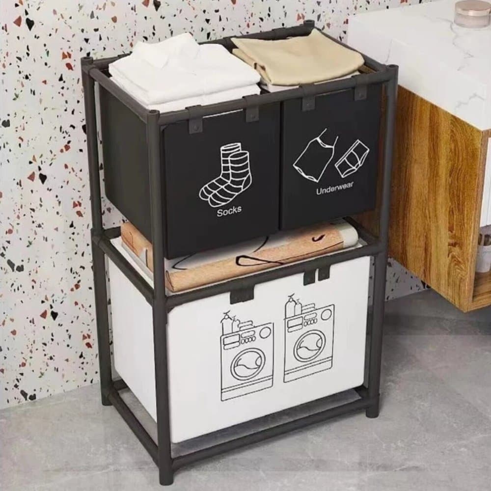 Organizador de Roupas Cesto para Lavanderia Banheiro Quarto com 3 Cestos