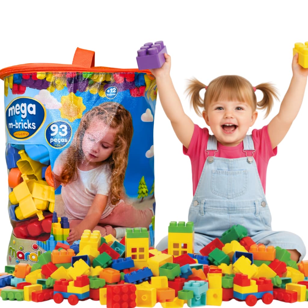 Brinquedo Blocos de Montar com Rodinhas 93 Peças Tipo Lego Infantil Maral