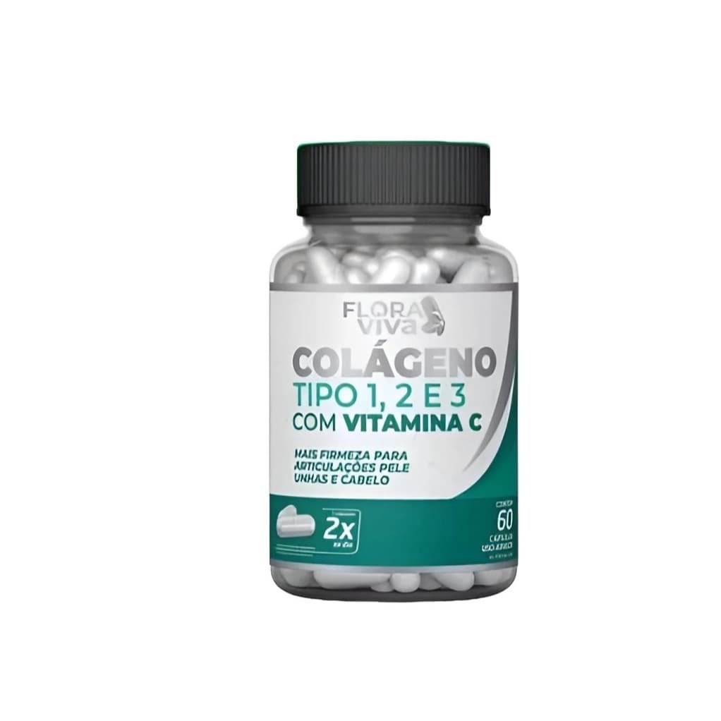 Colágeno Tipo 1, 2 e 3 com Vitamina C 60cps - Flora Viva Original com Nota Fiscal
