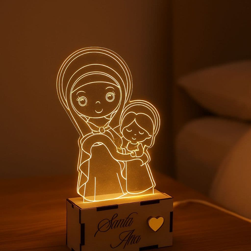 Luminária Católica Infantil Santa Ana Led MDF Luminária para Quarto Lâmpada Cristã
