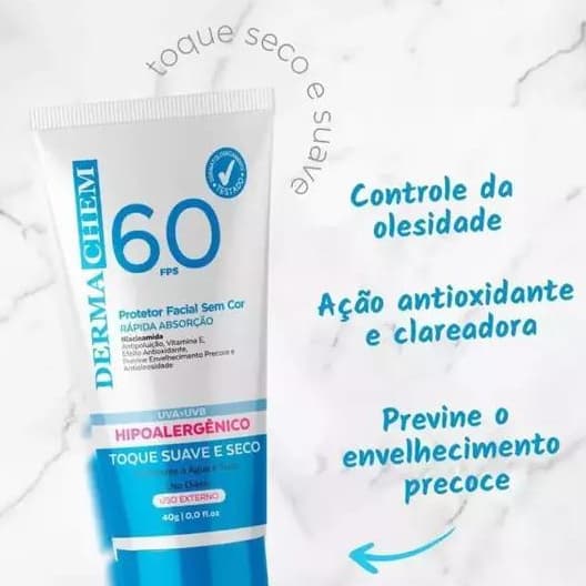 PROTETOR SOLAR FACIAL SEM COR 60FPS DERMACHEM