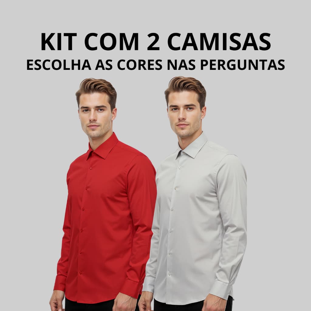 Kit 2 Camisa Social Slim Masculina Manga Longa Plus Size