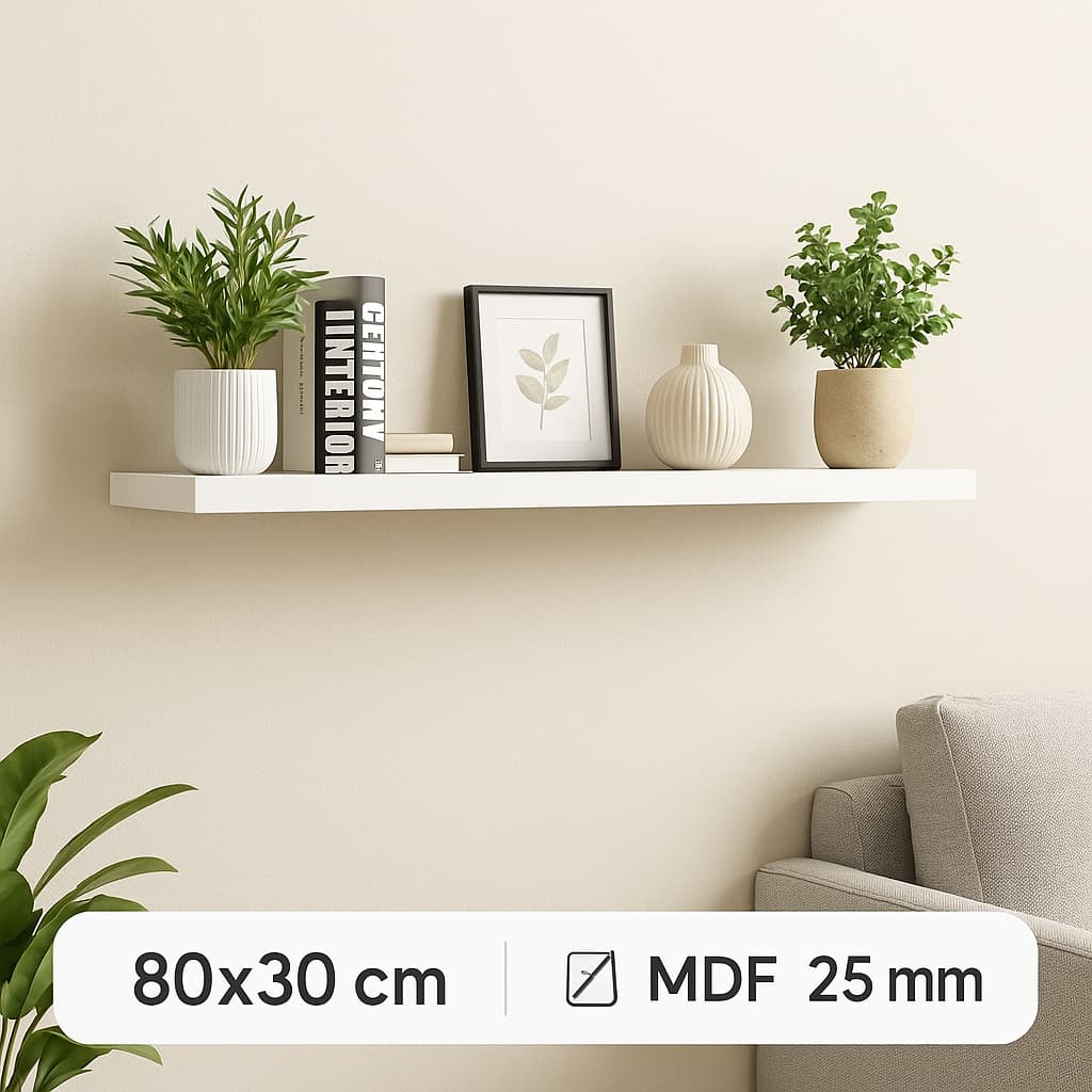 Prateleiras Parede 80x30cm em MDF 25mm Branca Suporte Invisível Decoração quarto sala escritório