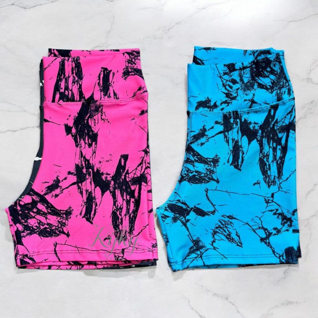 Kit 2 Short Feminino Cintura Alta Marmorizado Roupa Fitness Academia Modelador Alta Compressão
