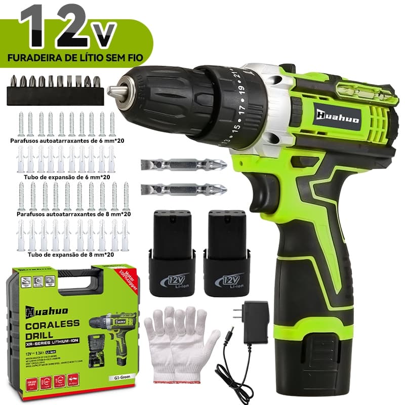 110V/220V Furadeira Parafusadeira 12V 2 Baterias e acessórios