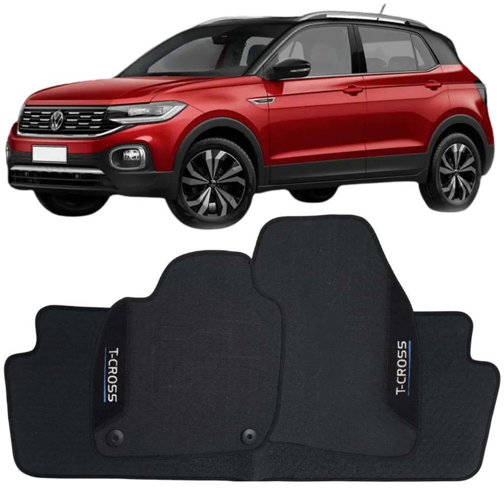 Tapete Borracha T-Cross 2019 à 2025 Preto Pvc Logo Bordado Jogo 3 Peças Ecotap W0487 Automotivo Wave