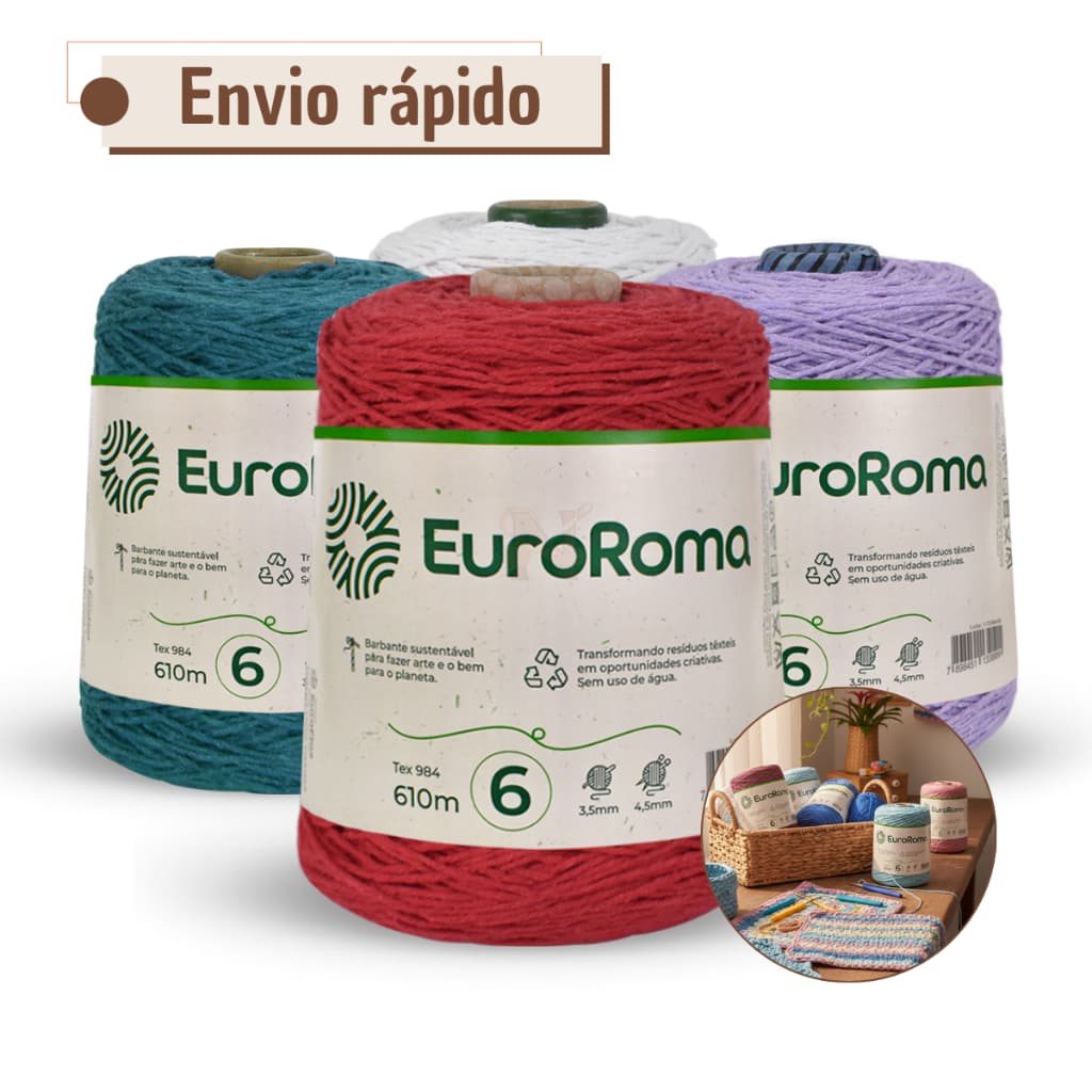Barbante para Crochê Fio 6 Euroroma 600g Diversas Cores Tricô Envio Rápido
