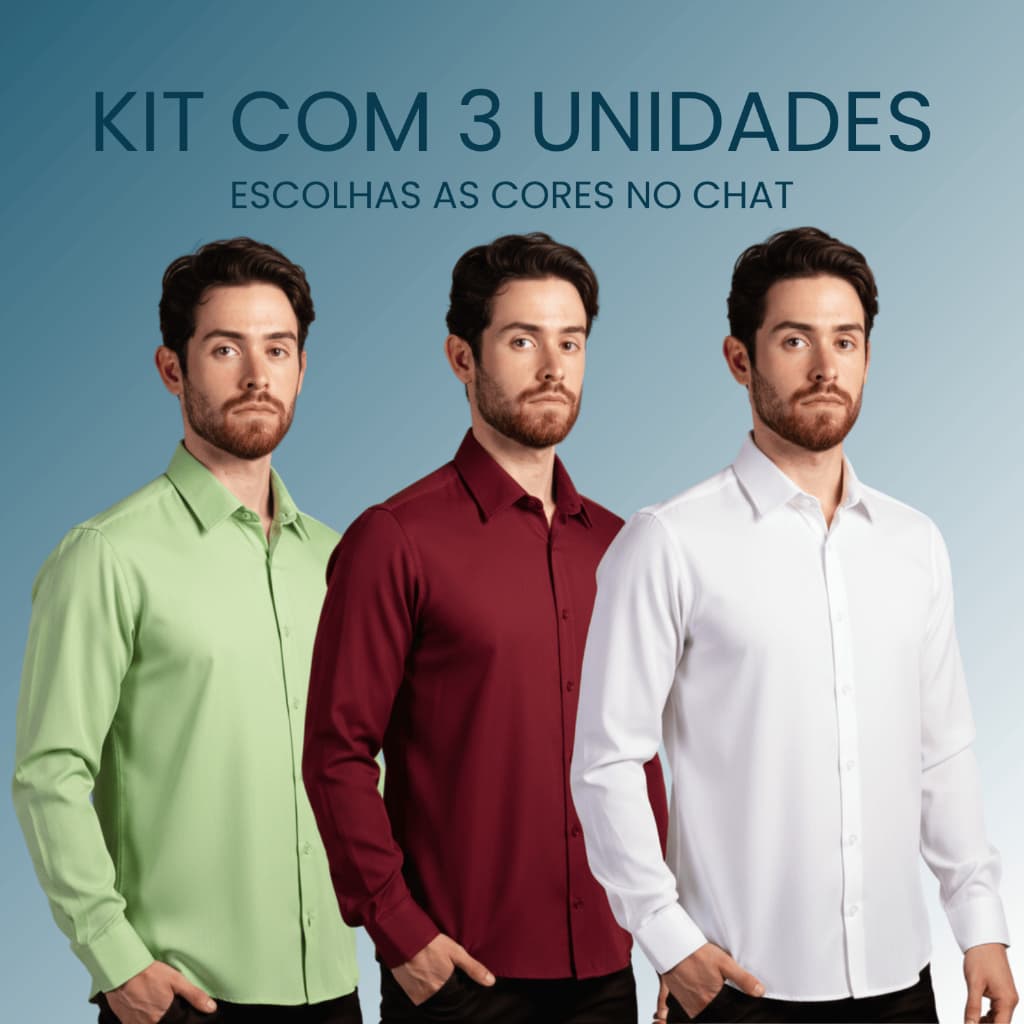 Kit 3 Camisa Social Masculina Slim Fit Luxo Plus Size