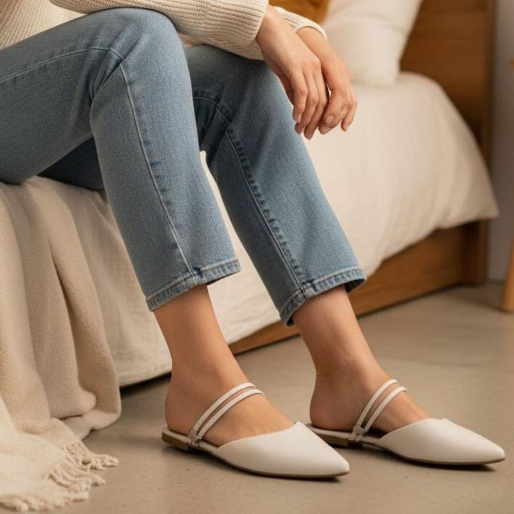 Sapato Feminino Mule Bico Fino Confortavel Duas Opções de Uso Cores Básicas Preto,Offwhite,Antique