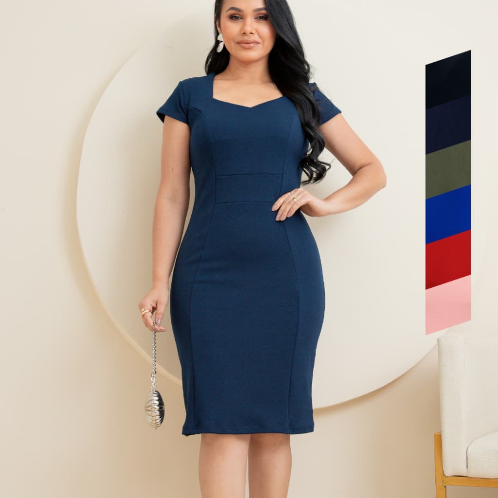 Vestido Midi Evangélico Diana – Modelagem Tubinho, Elegante e Versátil