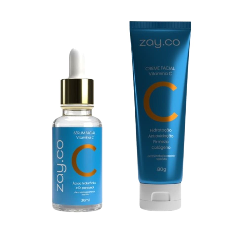 Kit Sérum e Creme Facial com Vitamina C om alta eficácia contra linhas finas, olheiras e hiperpigmentação