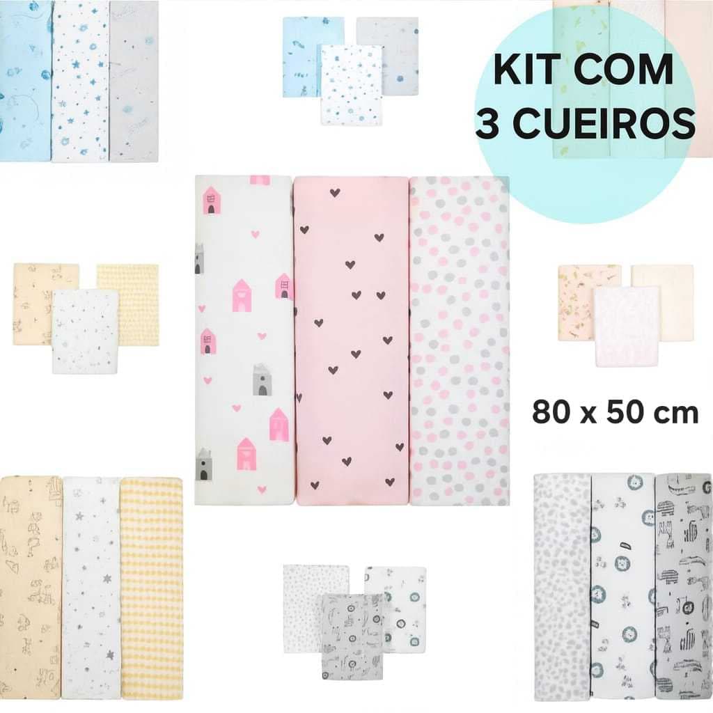 Kit 3 Unidades Cueiro Linha Prêmio Flanelado Estampado 80x50 Enxoval Bebê