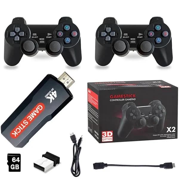 GD10 Videogame Game Stick 3D 4K Ultra HD X2 64GB +30 Mil Jogos C/ 2 Controles Sem Fio – Envio Imediato