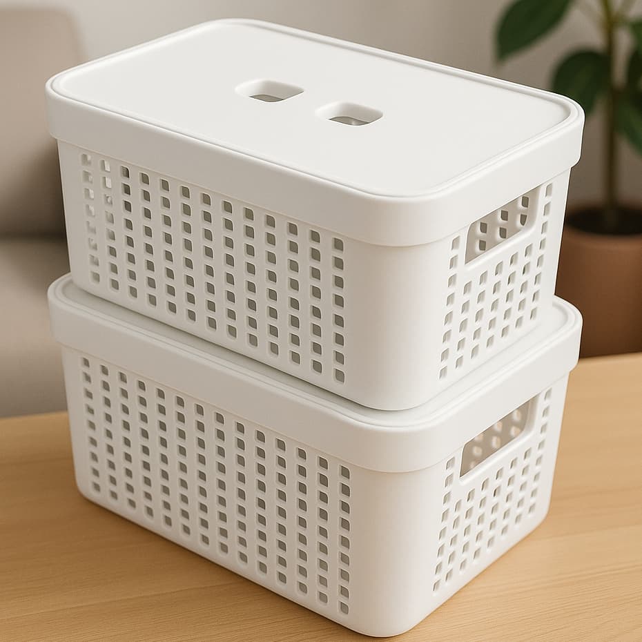 Caixa Organizadora Com Tampa 4,5 Litros Rattan em Plástico Resistente Multiuso Casa Cozinha