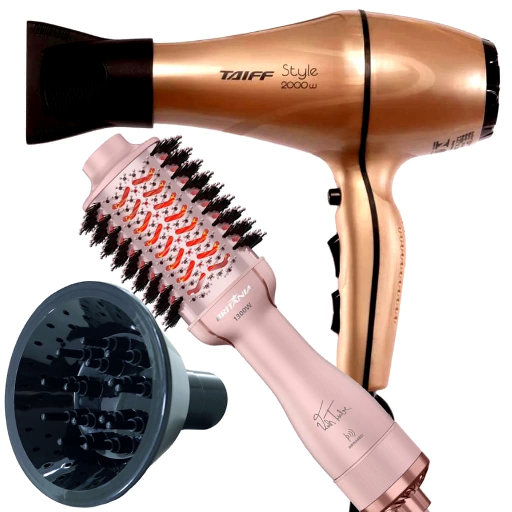 Secador De Cabelo Taiff Profissional Salão 2000w Ions Tourmaline Difusor Cachos Escova Alisadora Secadora 4 Em 1 Tube