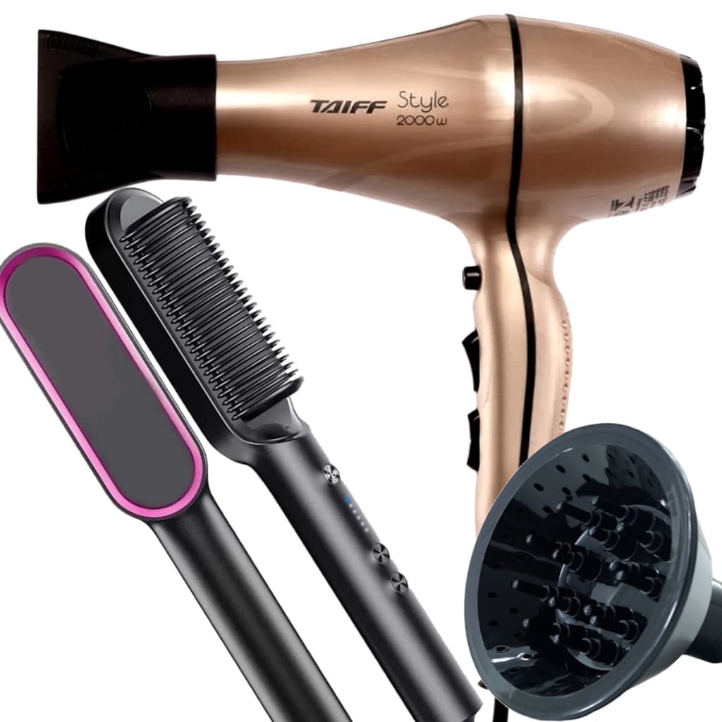 Secador De Cabelo Taiff Profissional Salão 2000w Ions Tourmaline Ar Quente Frio Difusor Cachos Escova 2 em 1 HQ