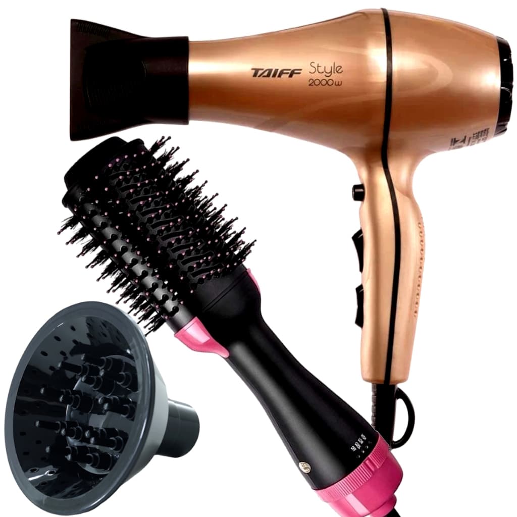 Secador De Cabelo Taiff Profissional Salão 2000w Ions Tourmaline Ar Quente Frio Difusor Cachos Escova 4 em 1 City