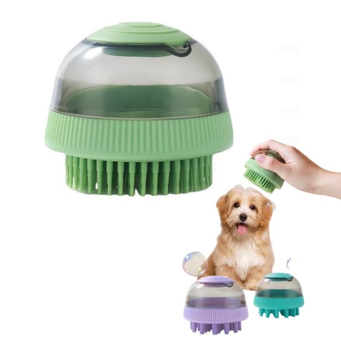 Escova de Banho com Dispenser de Shampoo para Pets com Duas Escovas