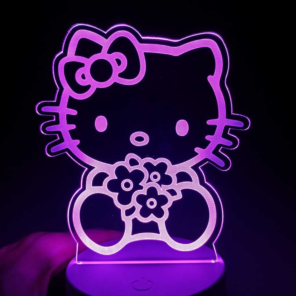Abajur Luminária Hello Kitty Flores Led 3D ac0060 Presente Criativo Decoração Quarto Infantil menina bebê Luz Noturna