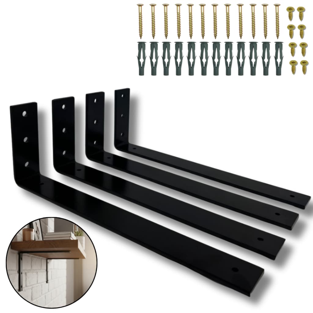 Quatro Suportes De Parede Mão Francesa Em L 40cm Para Prateleira Aço Robusto Design Moderno