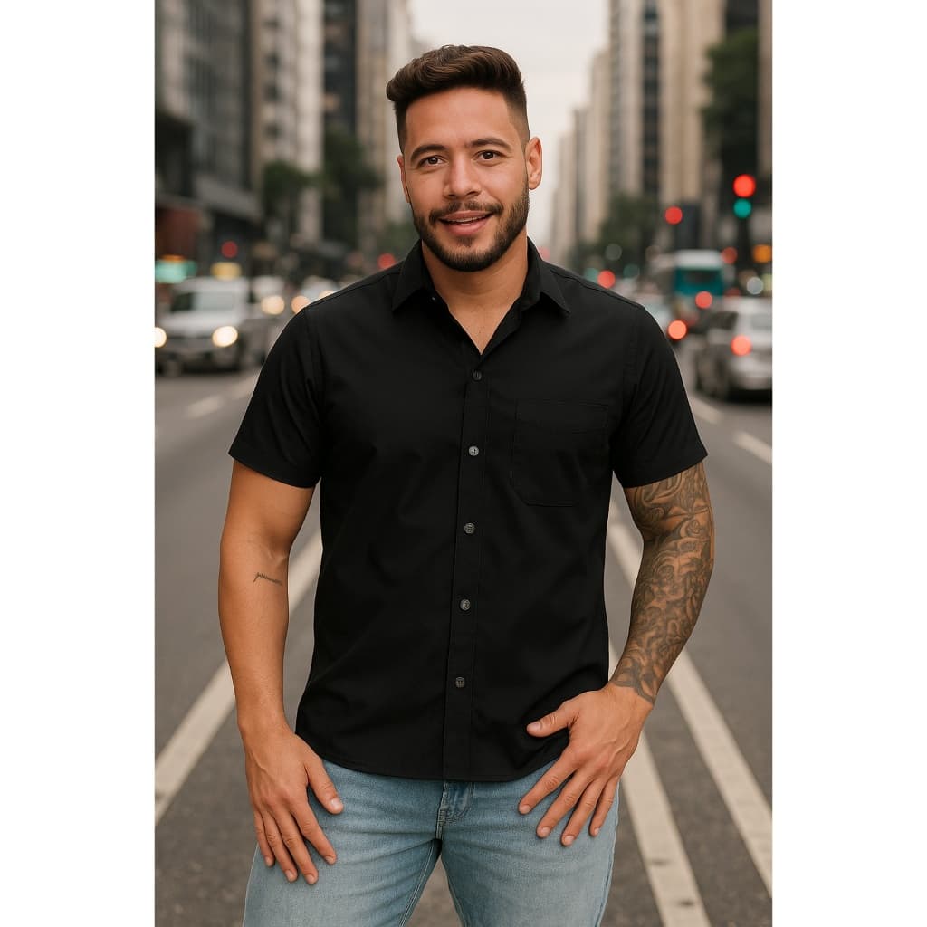 Kit Com 3 Camisa de Botão Social Curta Promoção em Varias Cores Slim Fit