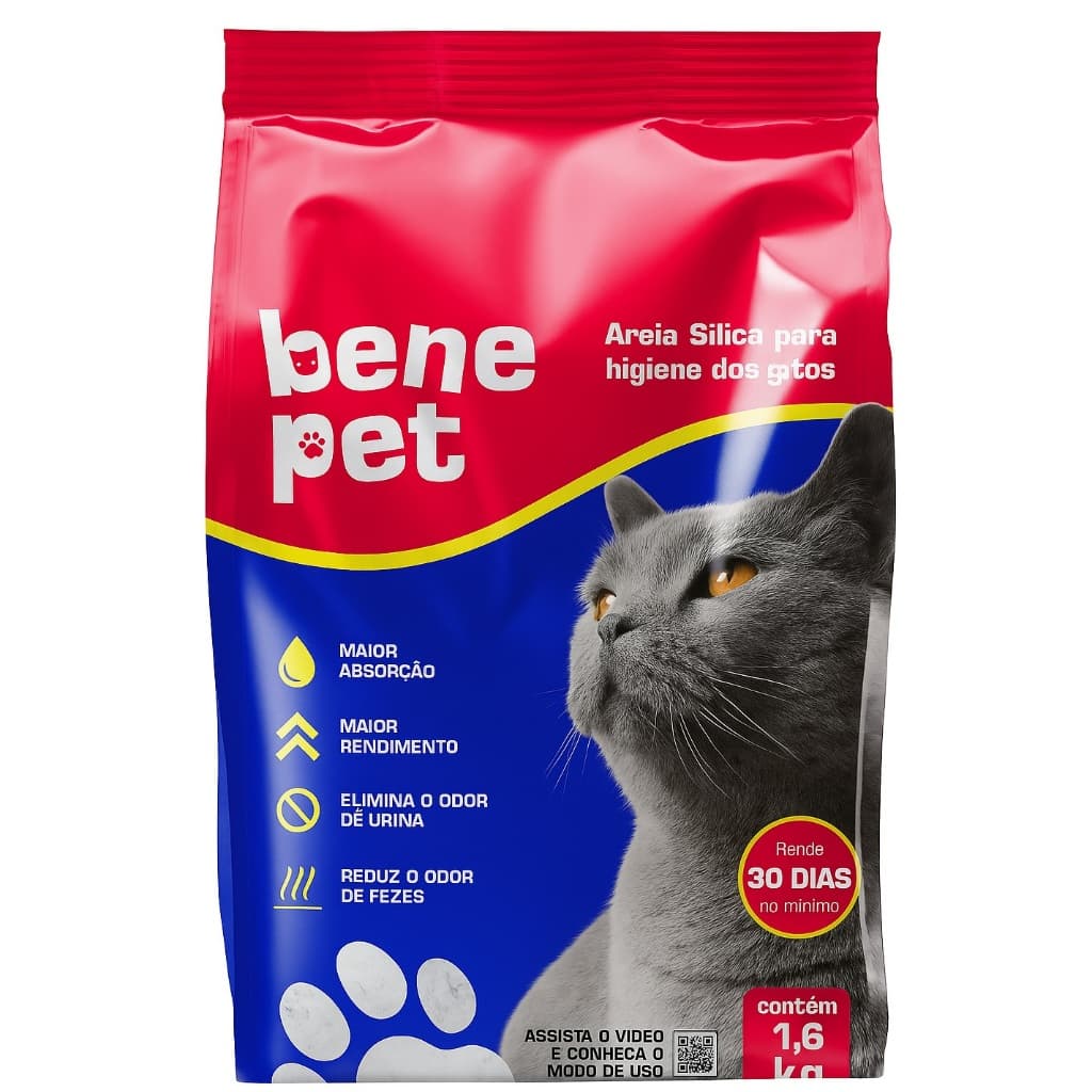 Areia Sanitária Bene Pet Sílica Média para Gatos 1,6Kg