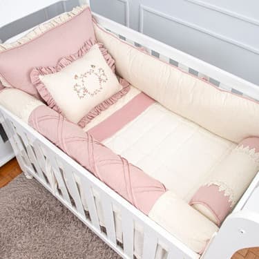 Kit Berço Americano Linho Luxo Pássaros Jardim Encantado 100% Algodão Menina Bordado Enxoval de Bebê