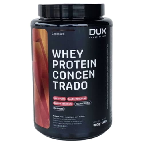 Whey Protein Concentrado 100% Puro Em Pó 900 Gramas 30 Doses Sabor Chocolate - Dux Human Health