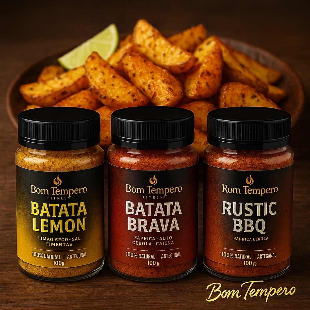 Trio de Temperos Gourmet para Batata – Lemon, Brava e Rustic BBQ | Bom Tempero 100% Natural