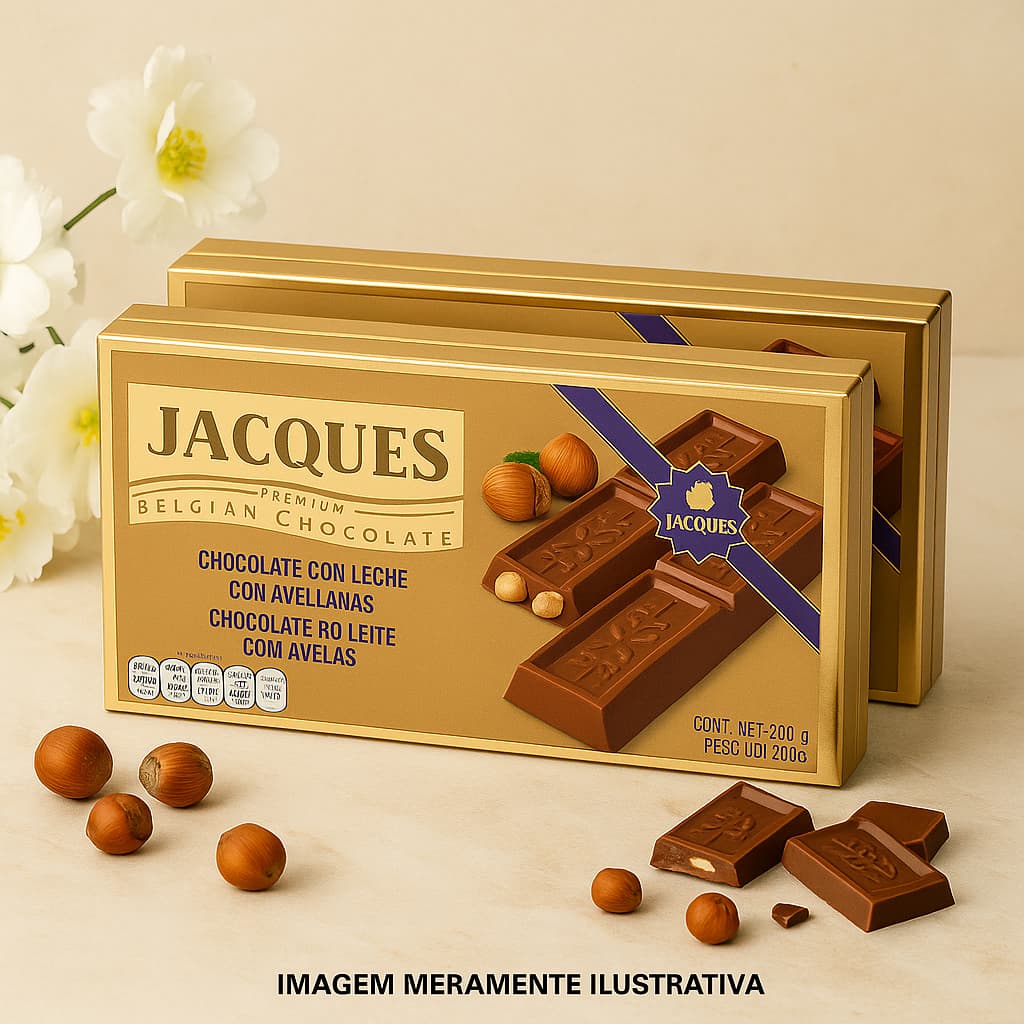 Kit 2 Barras de Chocolate Belga Jacques com Avelã 200g Cada – Premium Importado