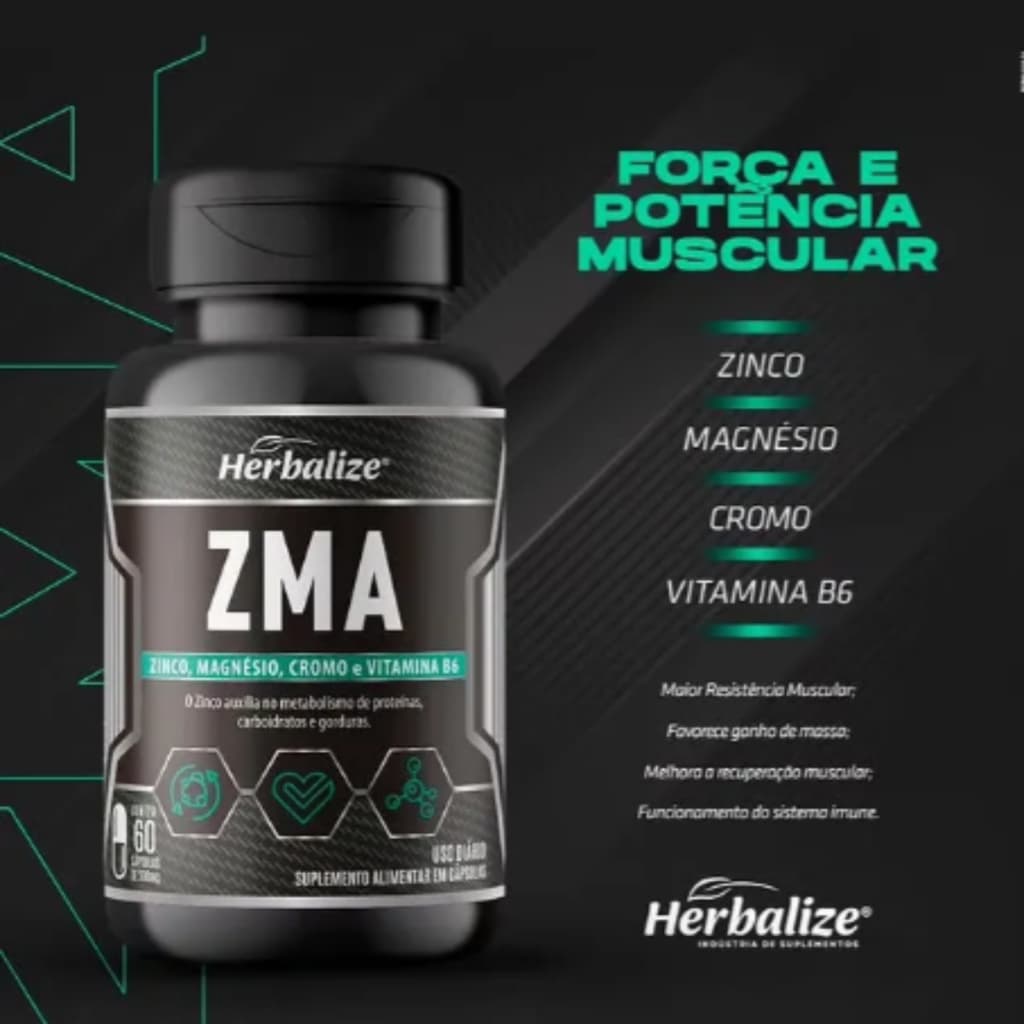 Zma Suplemento Com Vitaminas Minerais Zinco Magnésio Cromo Vitamina B6 60Cp Energia e Resistência