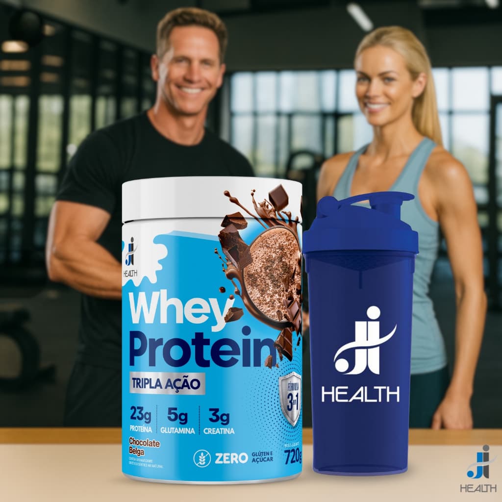 Health Whey Protein com Creatina e Glutamina 720g J & I Health, Sabor Chocolate Belga - Completo