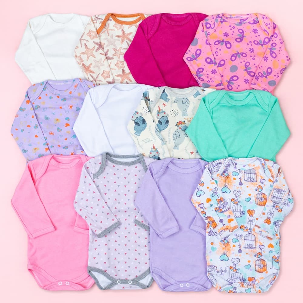 Kit com 10 Bodies Bebê Manga Longa Sortidos Enxoval Completo Estampado até 12 Meses